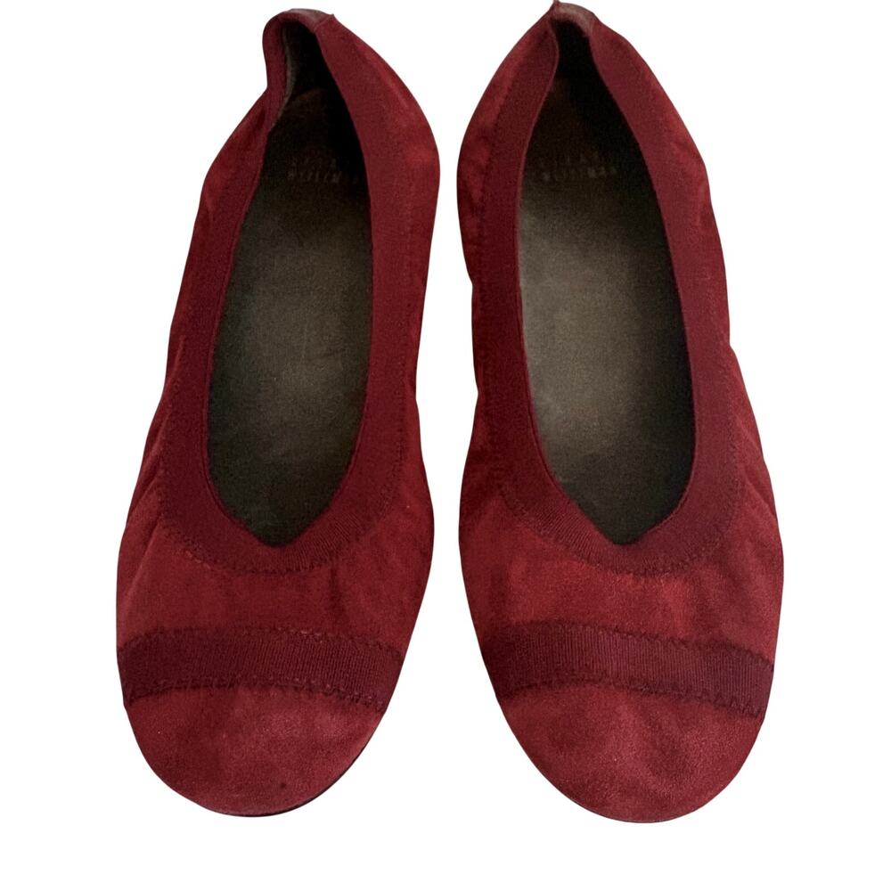 Stuart Weitzman Maroon Suede Soft Ballet Flats Round Toe Slip On Minimalist